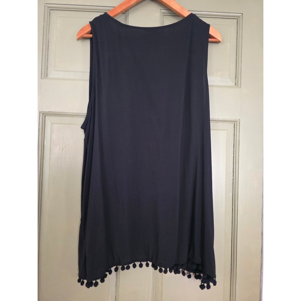 Pom Pom Hem Black Sleeveless Tank Plus size 3X